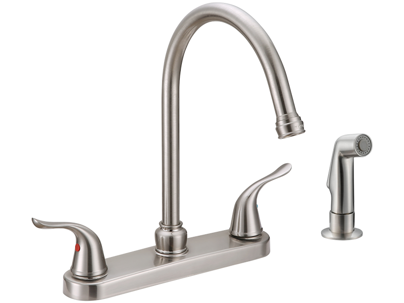Contemporary Two-Handle High-Rise Kitchen Faucet with Sidespray