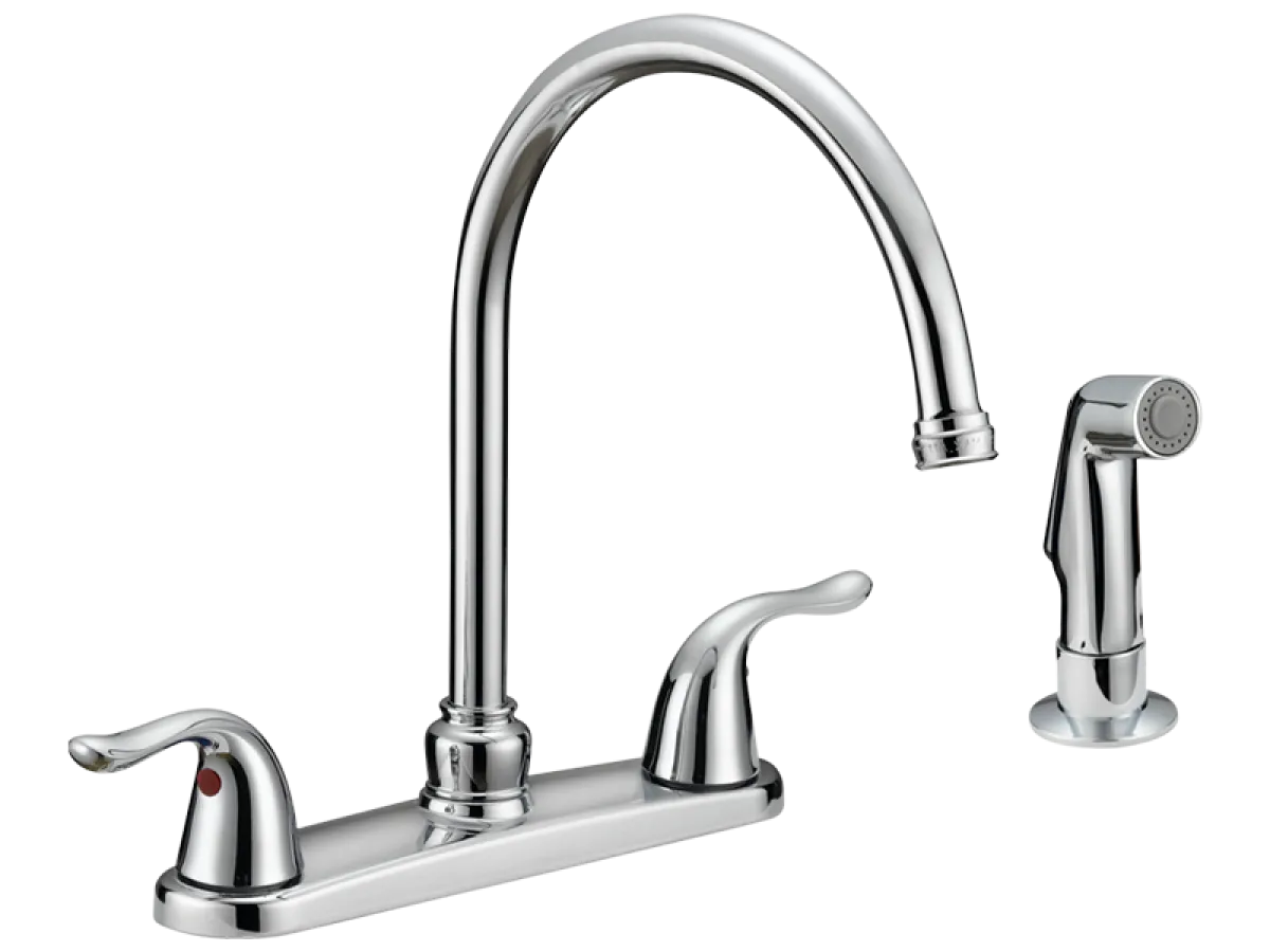 Contemporary Two-Handle High-Rise Kitchen Faucet with Sidespray