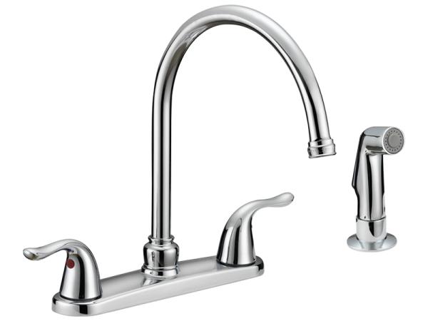 Contemporary Two-Handle High-Rise Kitchen Faucet with Sidespray - SKU: EZ-10201